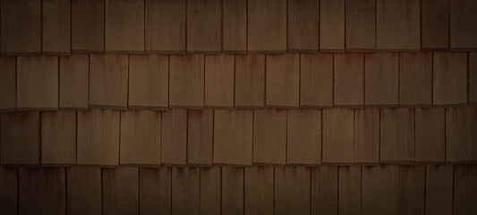 old brown dark wooden shingles texture - wood background panorama banner long	