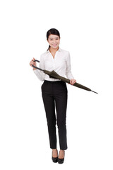 A young Business woman holding an umbrella 