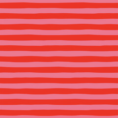 Pink and red graphic horizontal stripes seamless pattern. Abstract hand drawn soft geometrical stripy fashion background Valentines Day design Vector illustration