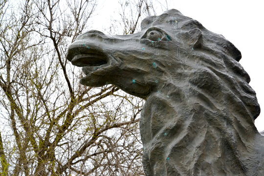 ELISTA, RUSSIA - APRIL 21, 2017: Fragment of the sculpture "Camel - the owner of the steppe." Kalmykia
