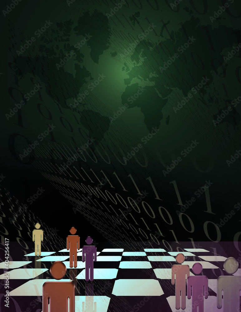 Aufkleber symbolic human figures on a chess board. binary code