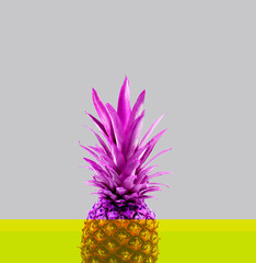 Photo pop art color pineapple on retro background