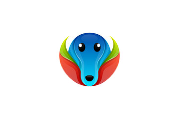 dog face logo template design combined with leaf. colorful illustration in circle shape.