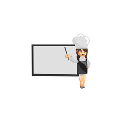 Chef Woman character creation Illustration Template Pose Hold Blank Board