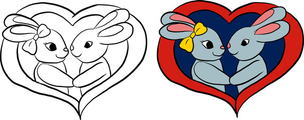 cute rabbits in love hugging. vector illustration.saint valentines day