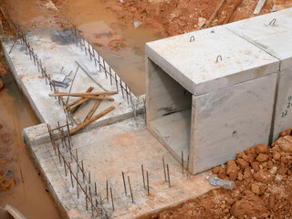 SELANGOR, MALAYSIA -JANUARY 19, 2020: Underground precast concrete box culvert drain under...