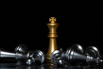 Golden king chess leadership concept, Business idea chess board success with background.