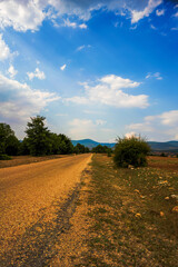 Naklejka premium Colorful beautiful view of the cloudy sky on the rural. Vertical landscape shot. High quality image.