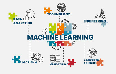 Machine learning concept. Infographics. Chart with keywords and icons. Machine learning vector illustration.