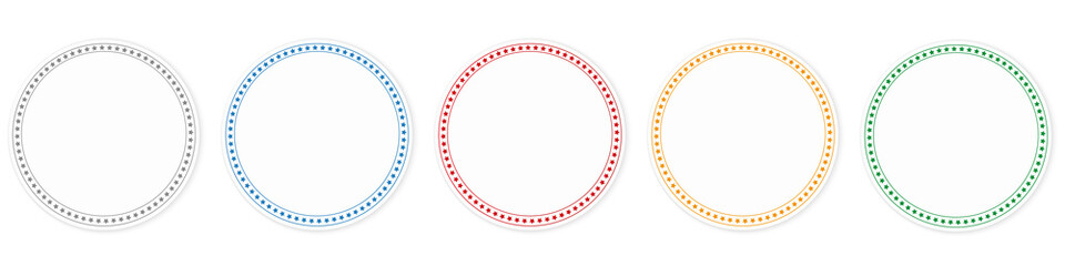 set of different colored round sticker banners on white background	
