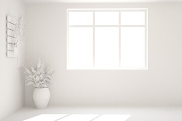 Fototapeta premium Empty room in white color. Scandinavian interior design. 3D illustration