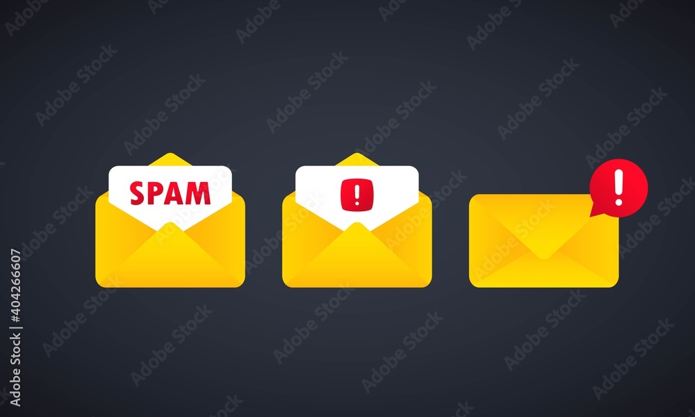 Poster spam message. email warning concept. envelope with spam. alert message notification. danger error al