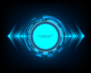 Abstract technology blue circle, light beam and arrow pattern on dark background Hi-tech communication concept