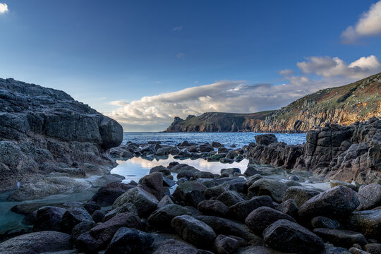 Nanjizal beach, Cornwall on a bright winter day