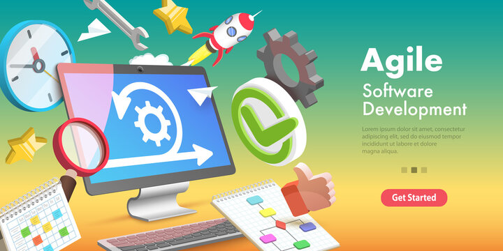 3D Vector Conceptual Illustration of Agile Software Development Methodology.
