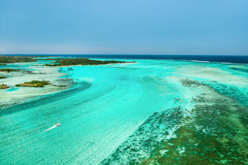 Fototapeta na wymiar Top view of the lagoon and coral reef of Mauritius in the Indian Ocean