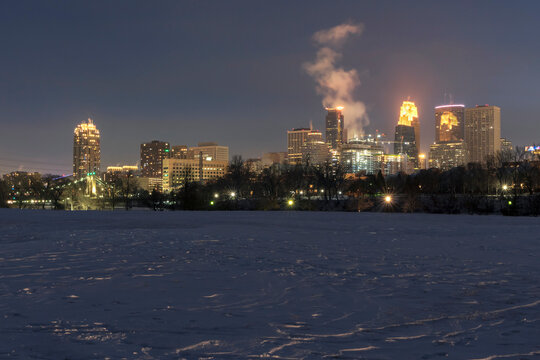 Minneapolis Skyline Lit During Winter Night