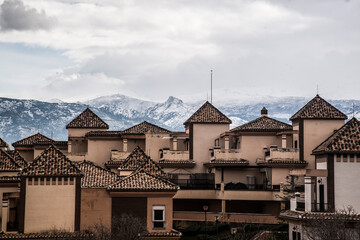 Obraz premium mountain residential areas and snowy landscape in southern Spain