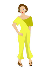 Flat design woman short brown hair with yellow outfit