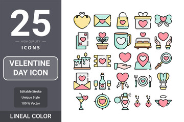 Velentine Day icon pack for your web site design, logo, app, UI. Digital Service icon lineal color design. Vector graphics illustration and editable stroke. EPS 10.