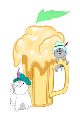White cat and gray cat with big beer oktoberfest