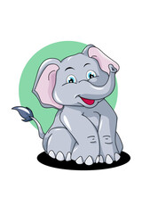 Cute gray elephant small with green ellipse background and black shadow