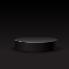 3d realistic vector black round  mock up stage with  on dark background. 