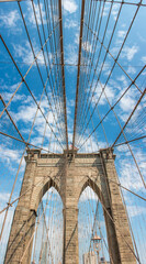 Panoramic View Brooklyn Bridge and Manhattan Skyline New York City USA
