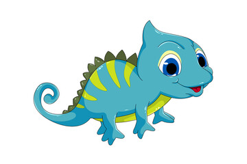 A cute blue chameleon with blue eyes, design animal cartoon vector illustration