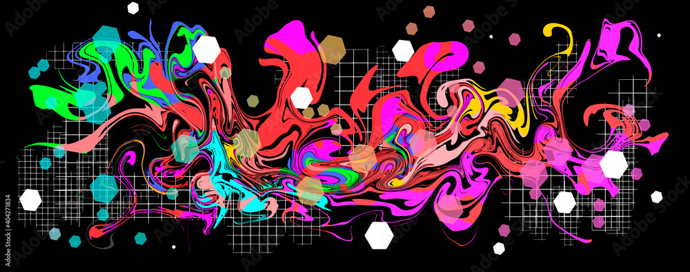 Poster graffity with abstract bright multycolor pattern layered eps10 vector illustration isolated on black