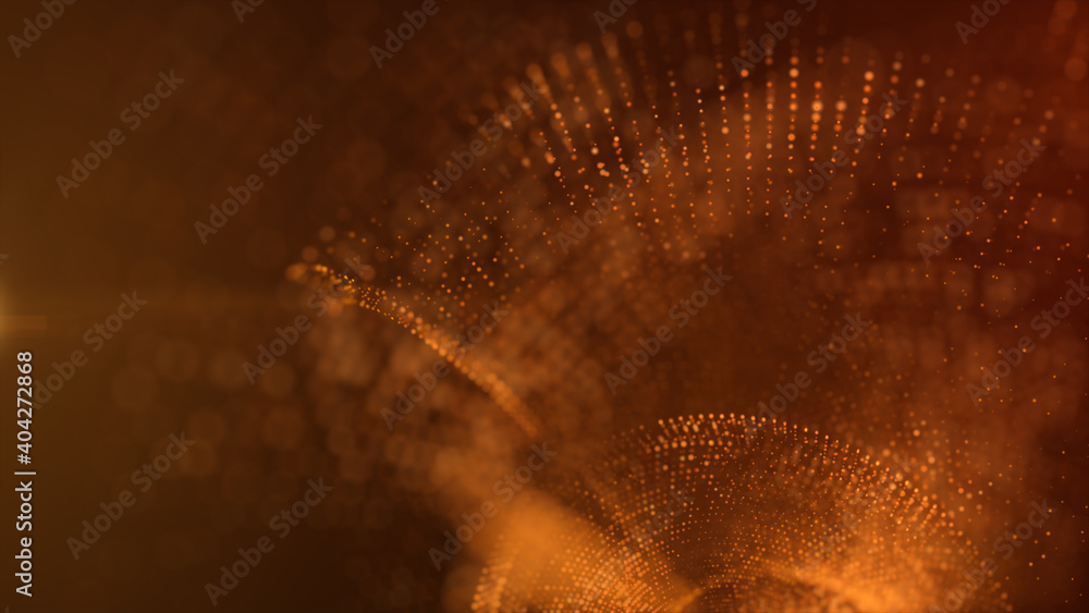 Poster Abstract luxurious, premium glittering golden particles wave motion background floating in cyberspace background