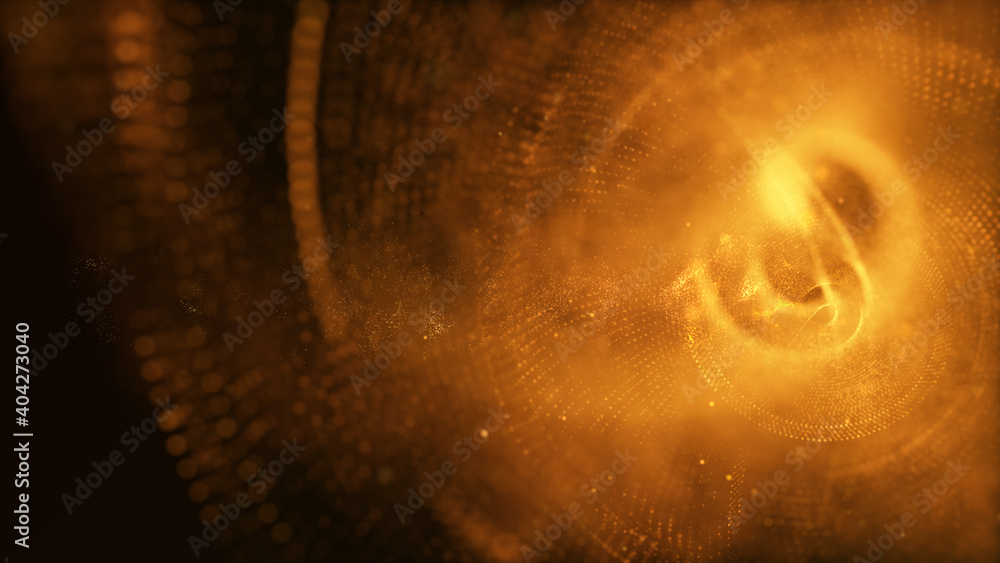 Poster Abstract luxurious, premium glittering golden particles wave motion background floating in cyberspace background