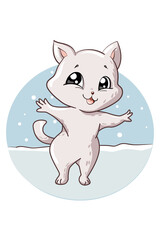 A little happy and funny white cat animal illustration
