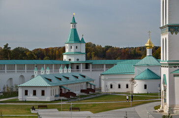 Fototapeta na wymiar Istra, Russia, Moscow region. October 09, 2018. Architecture of the Resurrection New Jerusalem Monastery. One of the most beautiful monasteries in Russia.