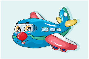 A illustration of blue red plane orange eyed transportation cartoon
