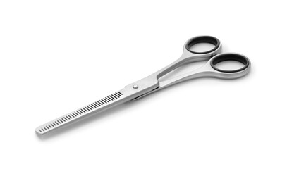 New thinning scissors isolated on white. Professional hairdresser tool
