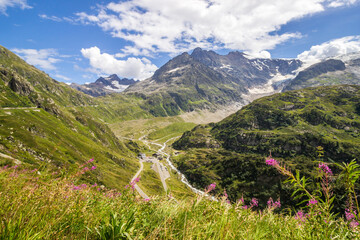 High mountain road through the Susten Pass in the Swiss Alps