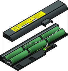 Diagram showing the inside components of a laptop battery.