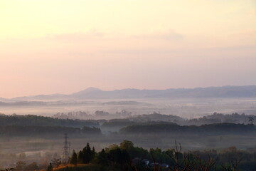 The scenery on the top of the mountain in the morning, mountain peaks in morning fog,Thailand.