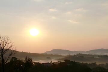 The scenery on the top of the mountain in the morning, mountain peaks in morning fog,Thailand.