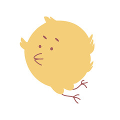 Cute little yellow chicken flying. Vector illustration. Graphic design element.  Isolated white background.