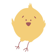 Cute yellow chicken sitting. Vector illustration. Graphic design element.  Isolated white background.