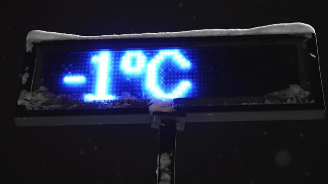 Outdoor thermometer shows a temperature of minus one degree.