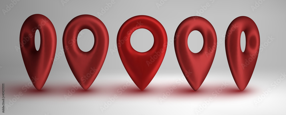 Poster red map pointers set isolated on white background. location icons concept. gps 3d pointer big set. v