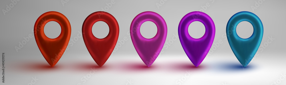 Poster colorful map pointers set isolated on white background. location icons concept. gps 3d pointer big s