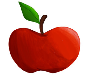 Red shiny apple with leaf. Vector illustration used for magazine, book, menu cover, web page.