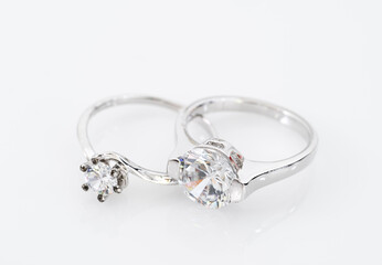 Diamond wedding ring on white background