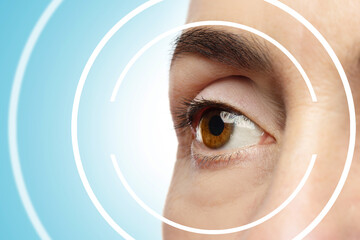 Concepts of laser eye surgery or visual acuity check-up - obrazy, fototapety, plakaty