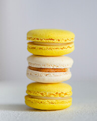 Yellow and white macaroons. A light and delicious dessert made from almond flour.