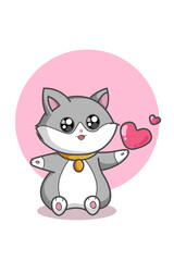 Obraz na płótnie Canvas Grey white cat with love vector illustration